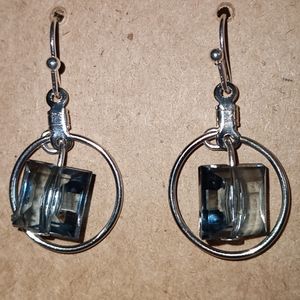 New Silver plated hoop drop Earrings with black crystals Hand crafted